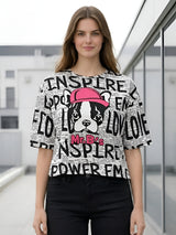 Clobug Women Printed Oversized T-Shirt | Half Sleeve Round Neck Casual Loose Fit