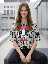 Clobug Women Printed Oversized T-Shirt | Half Sleeve Round Neck Casual Loose Fit