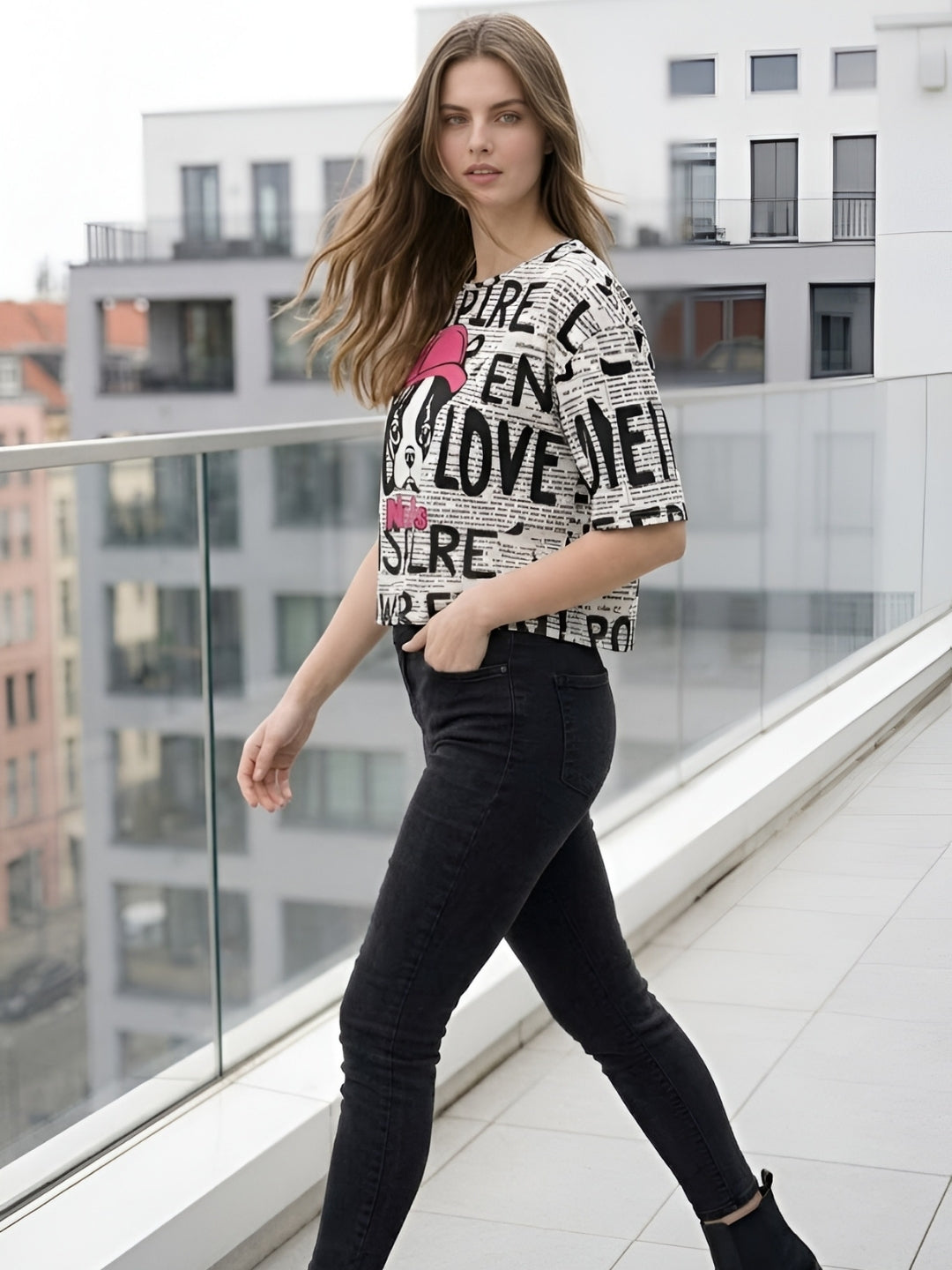 Clobug Women Printed Oversized T-Shirt | Half Sleeve Round Neck Casual Loose Fit