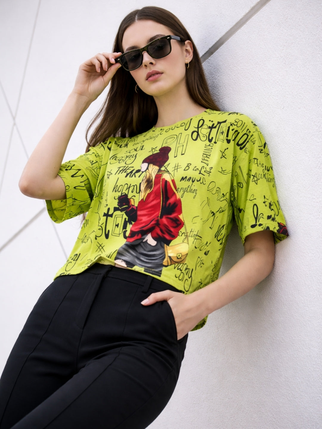 Clobug Women Oversized Graphic Print Half Sleeve T-shirt