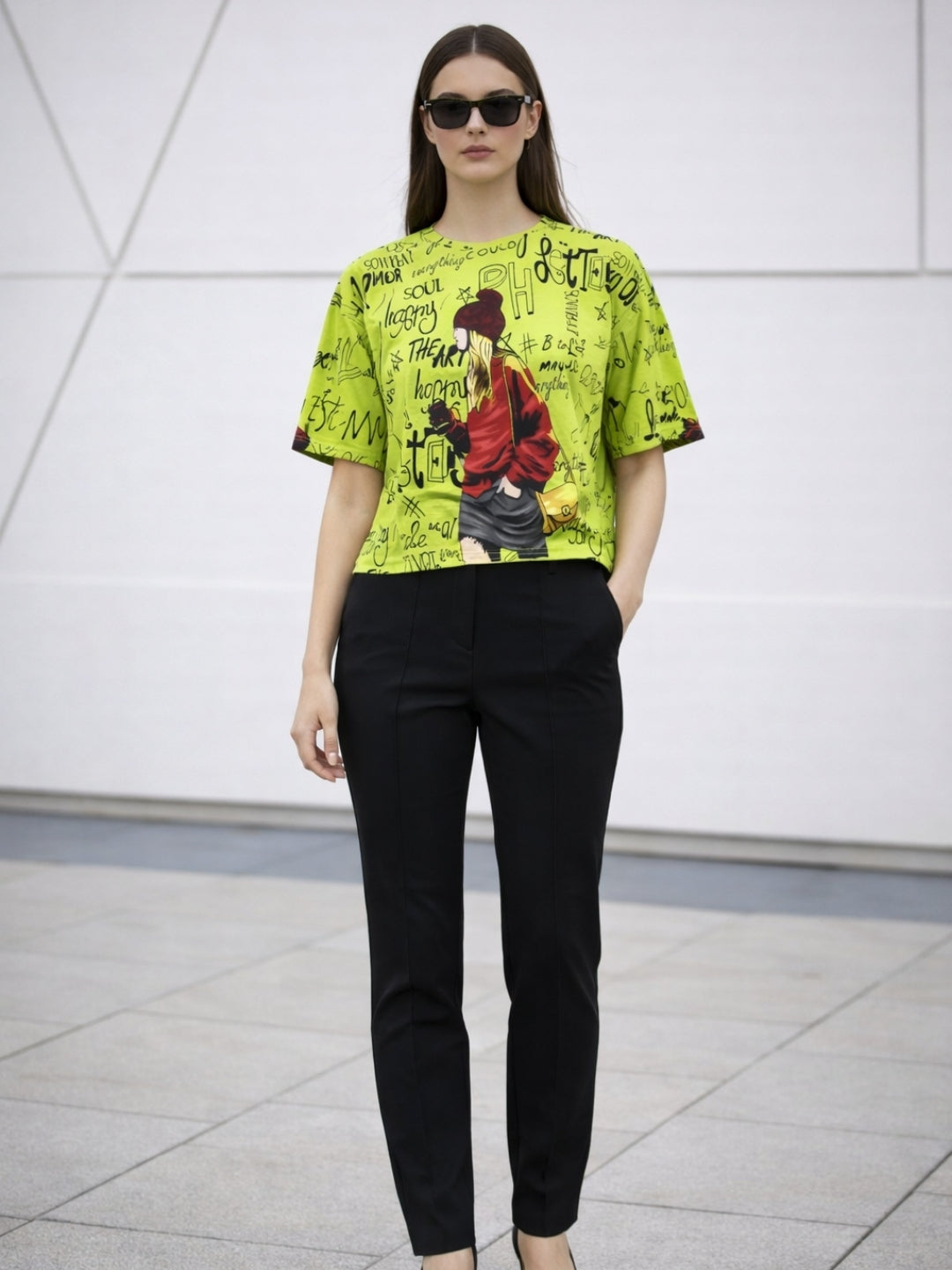 Clobug Women Oversized Graphic Print Half Sleeve T-shirt