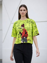 Clobug Women Oversized Graphic Print Half Sleeve T-shirt