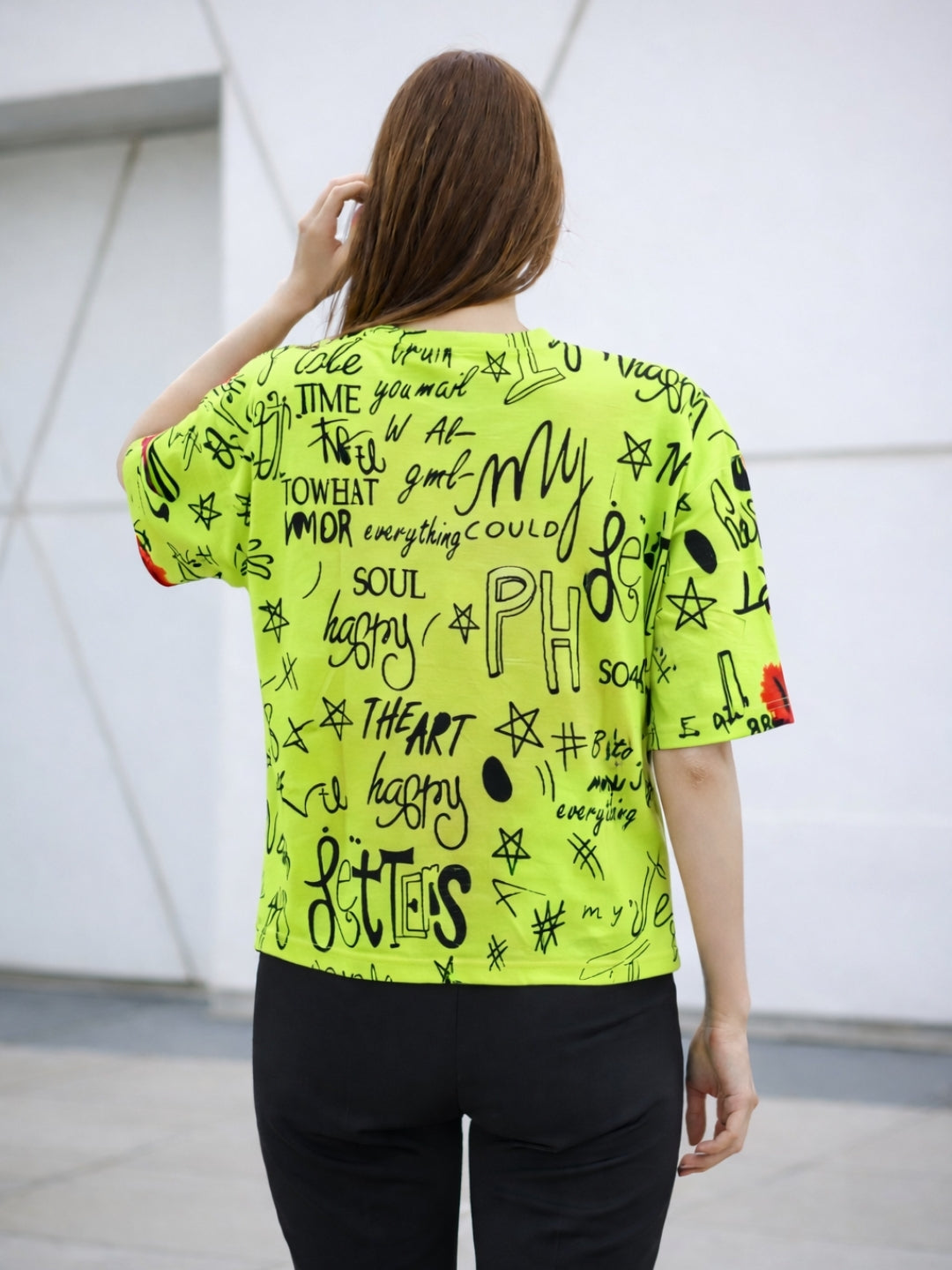 Clobug Women Oversized Graphic Print Half Sleeve T-shirt