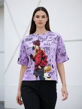 Clobug Women Oversized Graphic Print Half Sleeve T-shirt