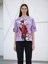 Clobug Women Oversized Graphic Print Half Sleeve T-shirt
