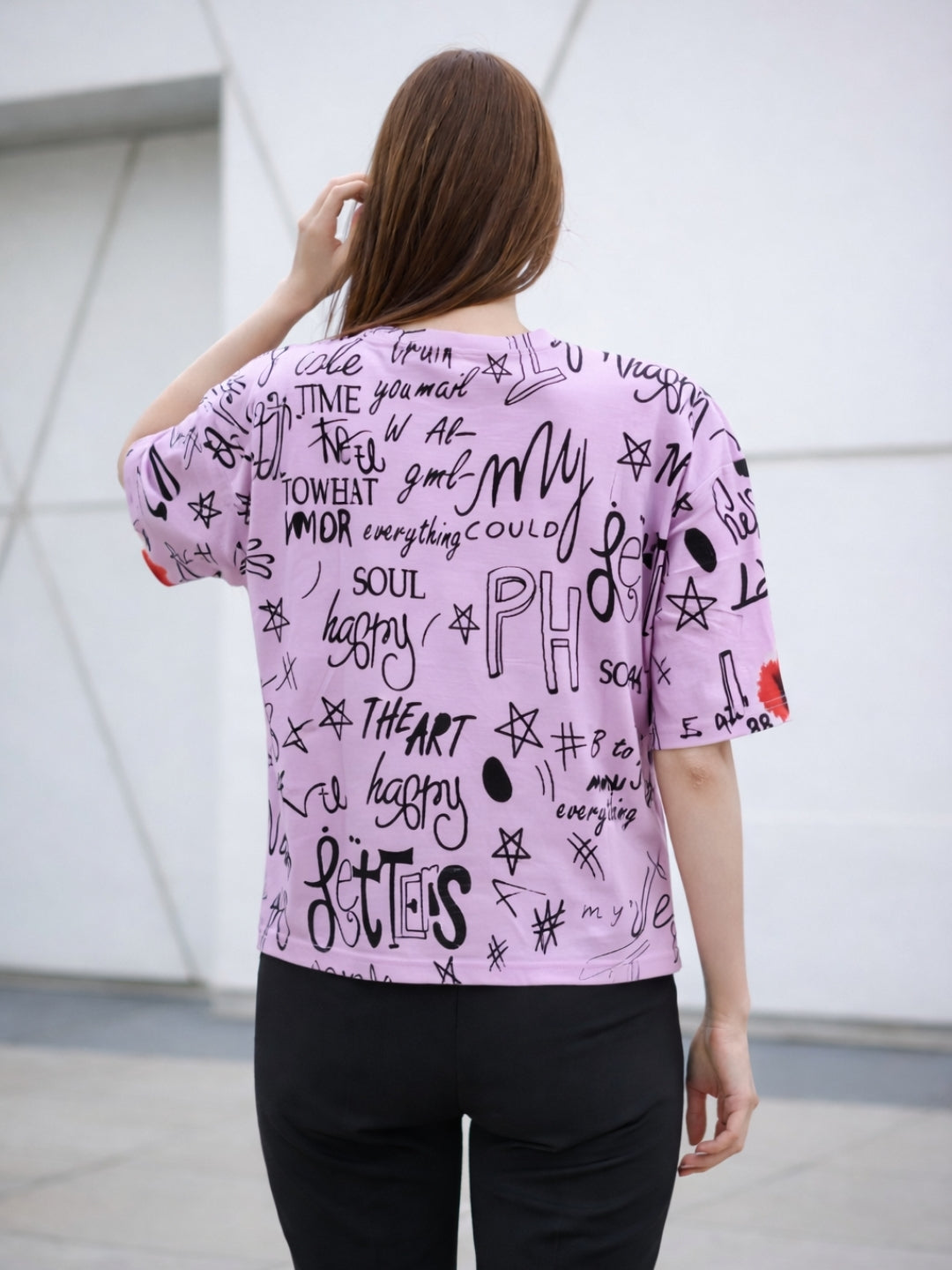 Clobug Women Oversized Graphic Print Half Sleeve T-shirt