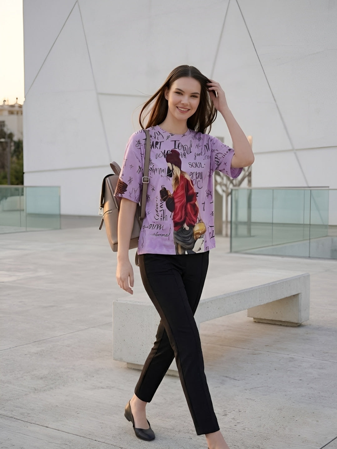 Clobug Women Oversized Graphic Print Half Sleeve T-shirt