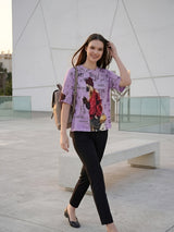 Clobug Women Oversized Graphic Print Half Sleeve T-shirt