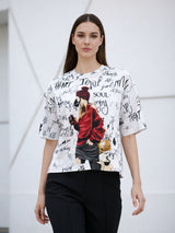 Clobug Women Oversized Graphic Print Half Sleeve T-shirt