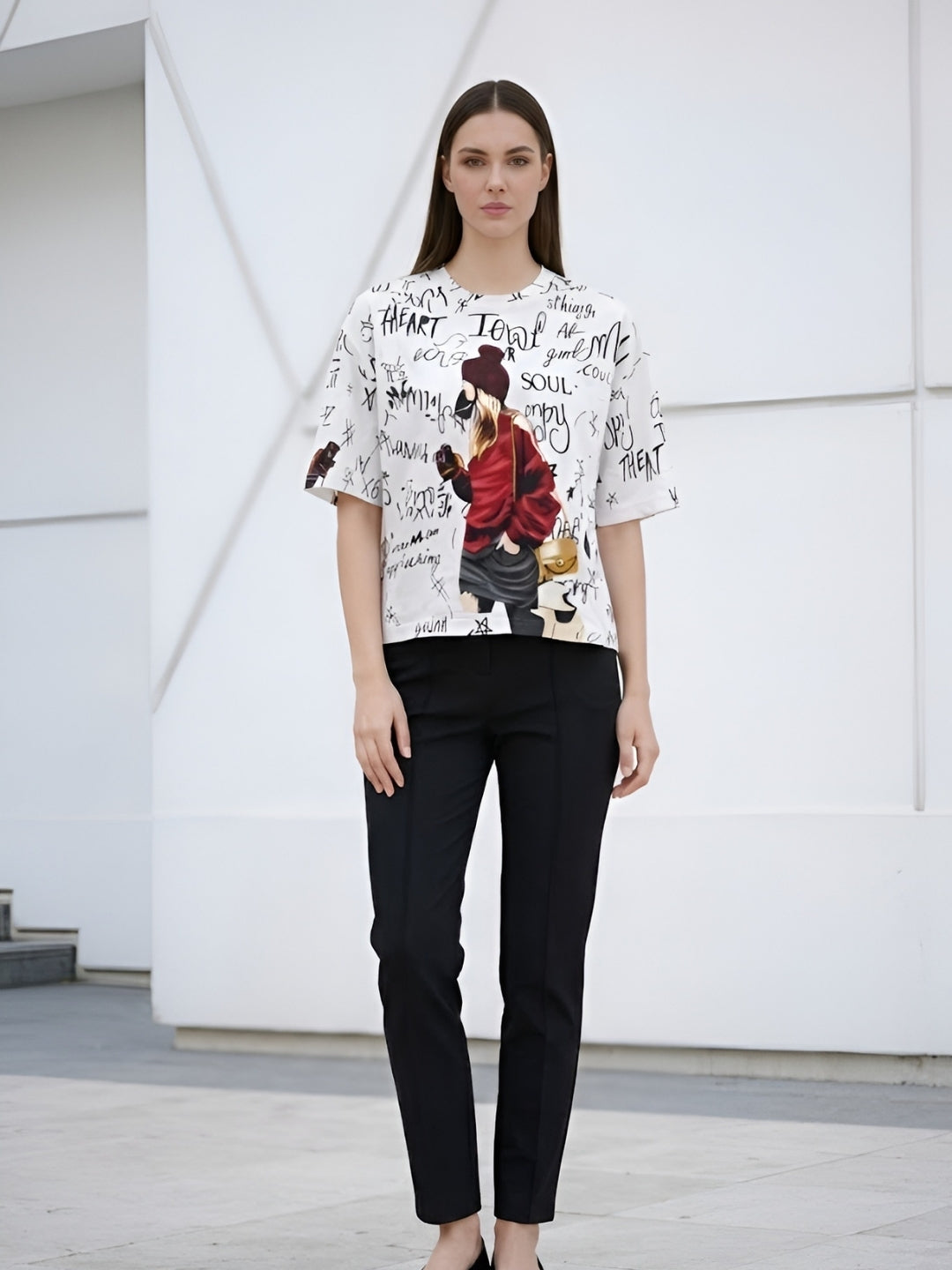 Clobug Women Oversized Graphic Print Half Sleeve T-shirt