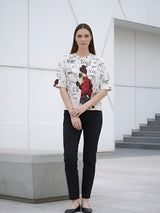 Clobug Women Oversized Graphic Print Half Sleeve T-shirt