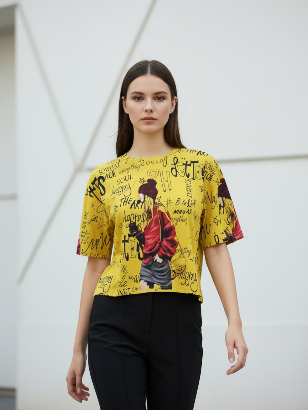 Clobug Women Oversized Graphic Print Half Sleeve T-shirt