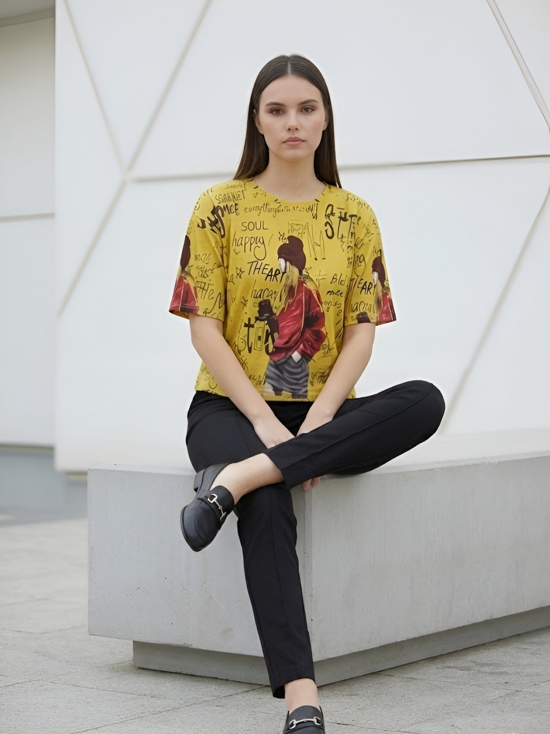 Clobug Women Oversized Graphic Print Half Sleeve T-shirt