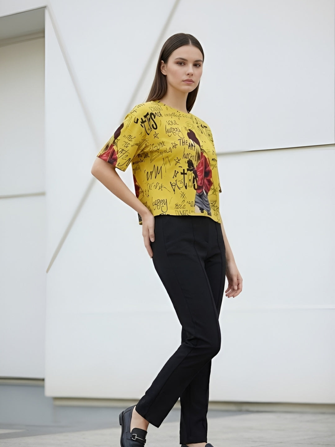 Clobug Women Oversized Graphic Print Half Sleeve T-shirt