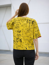Clobug Women Oversized Graphic Print Half Sleeve T-shirt