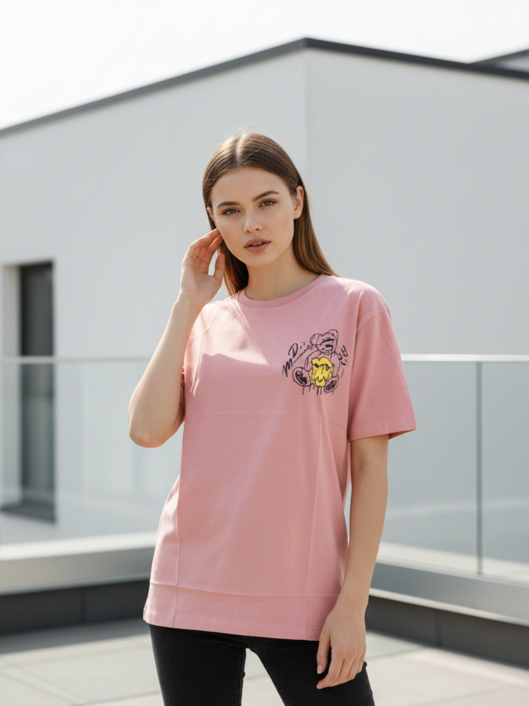 Clobug Women Printed Oversized T-Shirt (Half Sleeve)