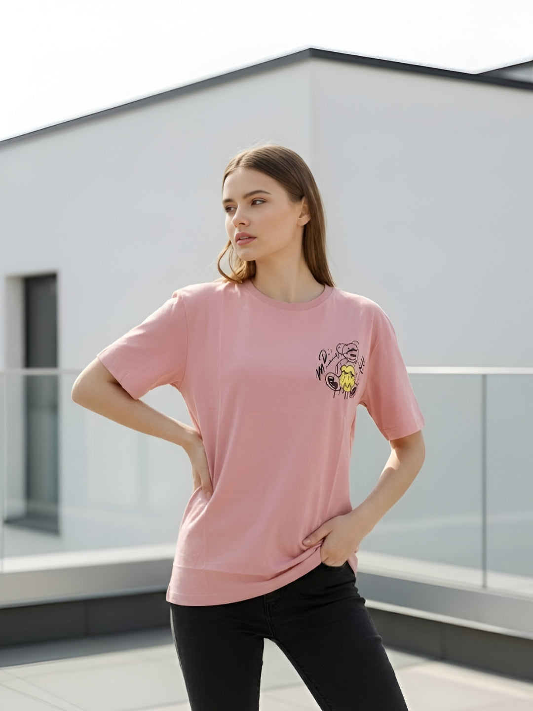 Clobug Women Printed Oversized T-Shirt (Half Sleeve)