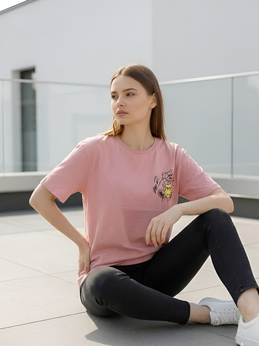 Clobug Women Printed Oversized T-Shirt (Half Sleeve)