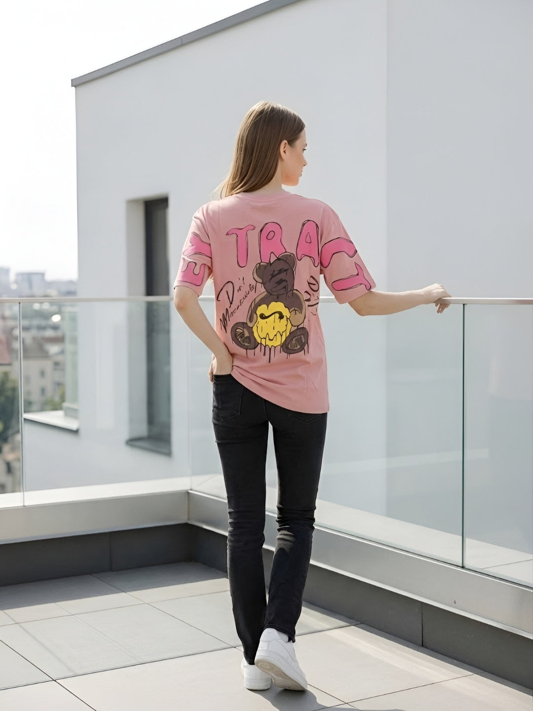 Clobug Women Printed Oversized T-Shirt (Half Sleeve)