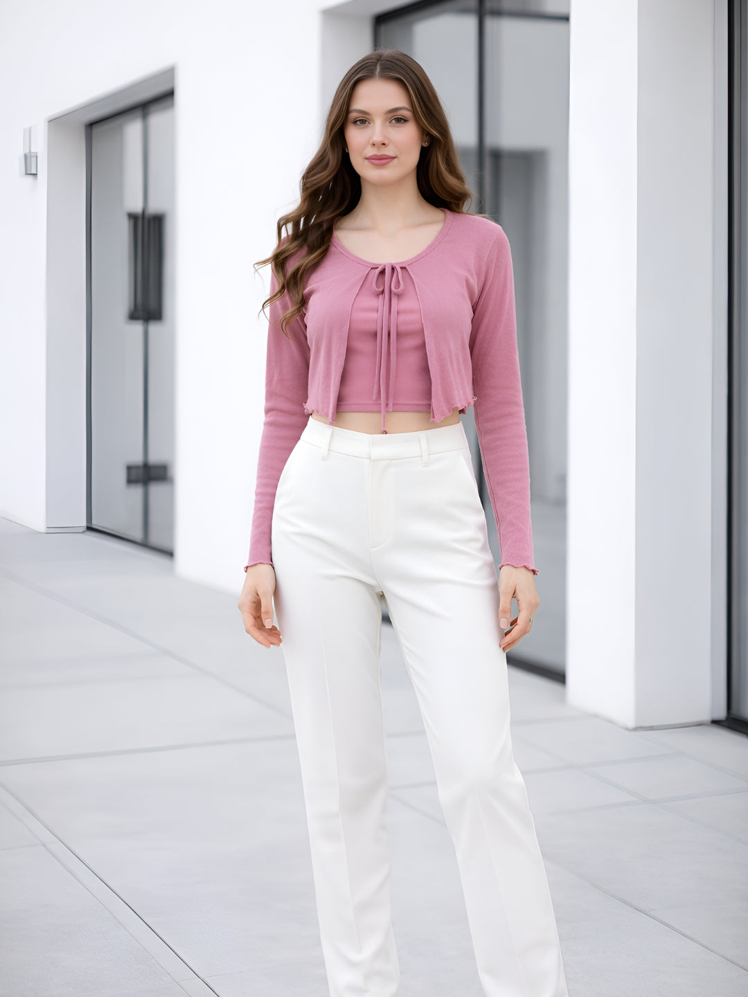 Clobug Women Full Sleeve Tie-up Mesh Crop Top