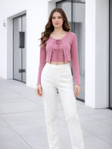 Clobug Women Full Sleeve Tie-up Mesh Crop Top