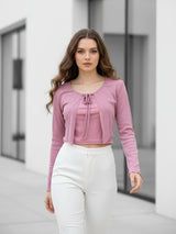 Clobug Women Full Sleeve Tie-up Mesh Crop Top