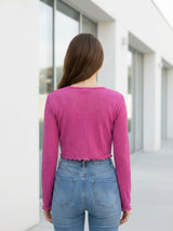 Clobug Women Full Sleeve Tie-up Mesh Crop Top