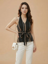 Clobug Women Sleeveless V Neck Sleeveless Printed Top