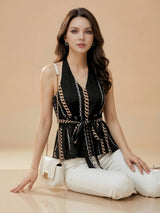 Clobug Women Sleeveless V Neck Sleeveless Printed Top