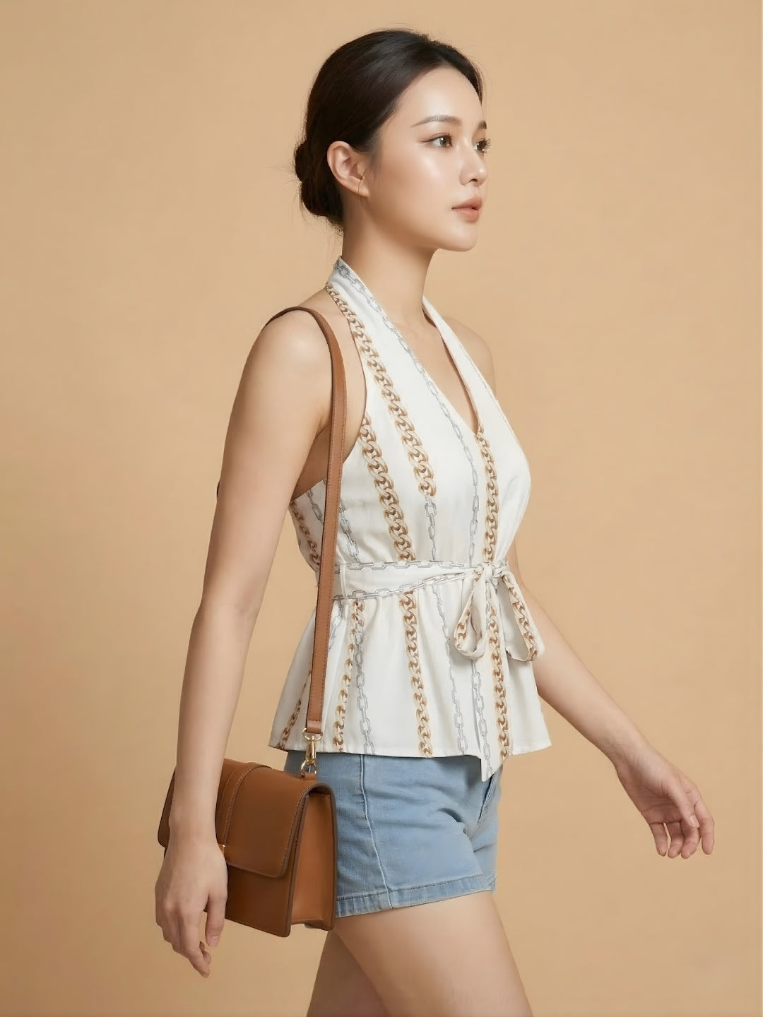 Clobug Women Sleeveless V Neck Sleeveless Printed Top