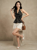 Clobug Women Sleeveless Polka dot Print Top