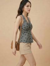 Clobug Women Sleeveless Polka dot Print Top