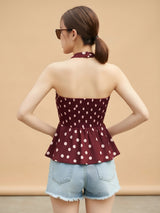 Clobug Women Sleeveless Polka dot Print Top