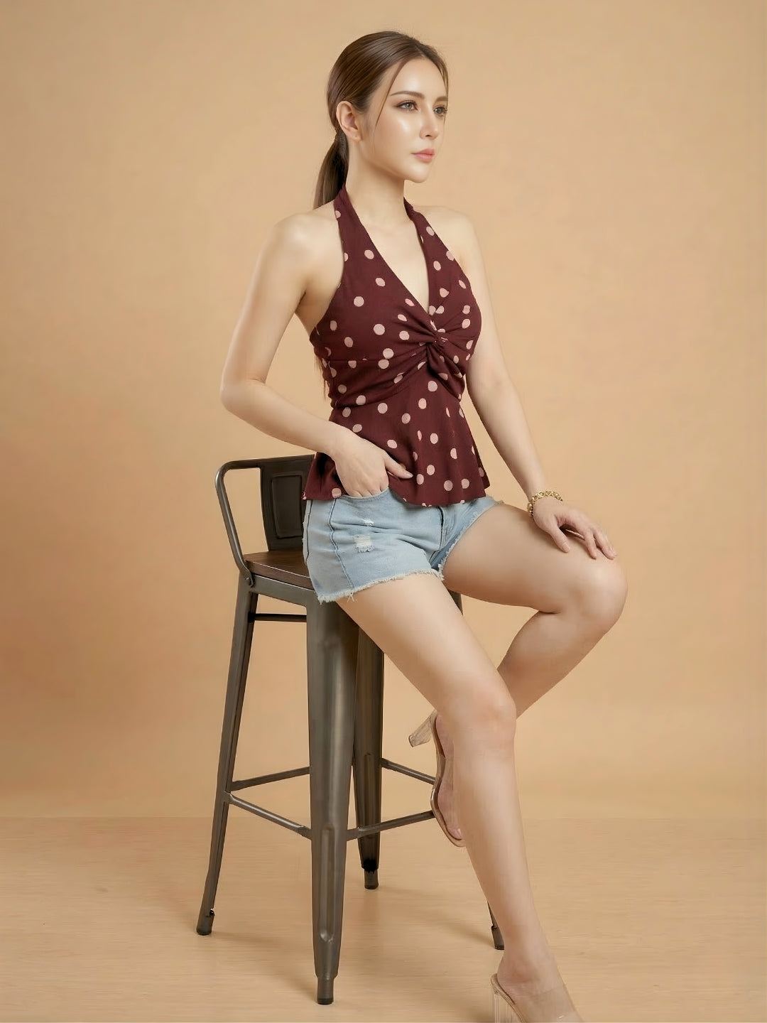 Clobug Women Sleeveless Polka dot Print Top