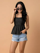 Clobug Women Sleeveless Check Print Top