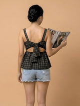 Clobug Women Sleeveless Check Print Top