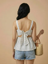 Clobug Women Sleeveless Check Print Top