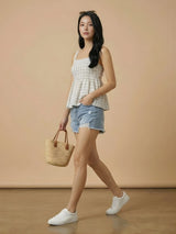 Clobug Women Sleeveless Check Print Top