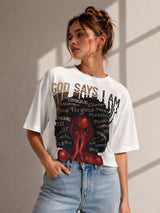 Clobug Women Oversized Abstract Print T-Shirt