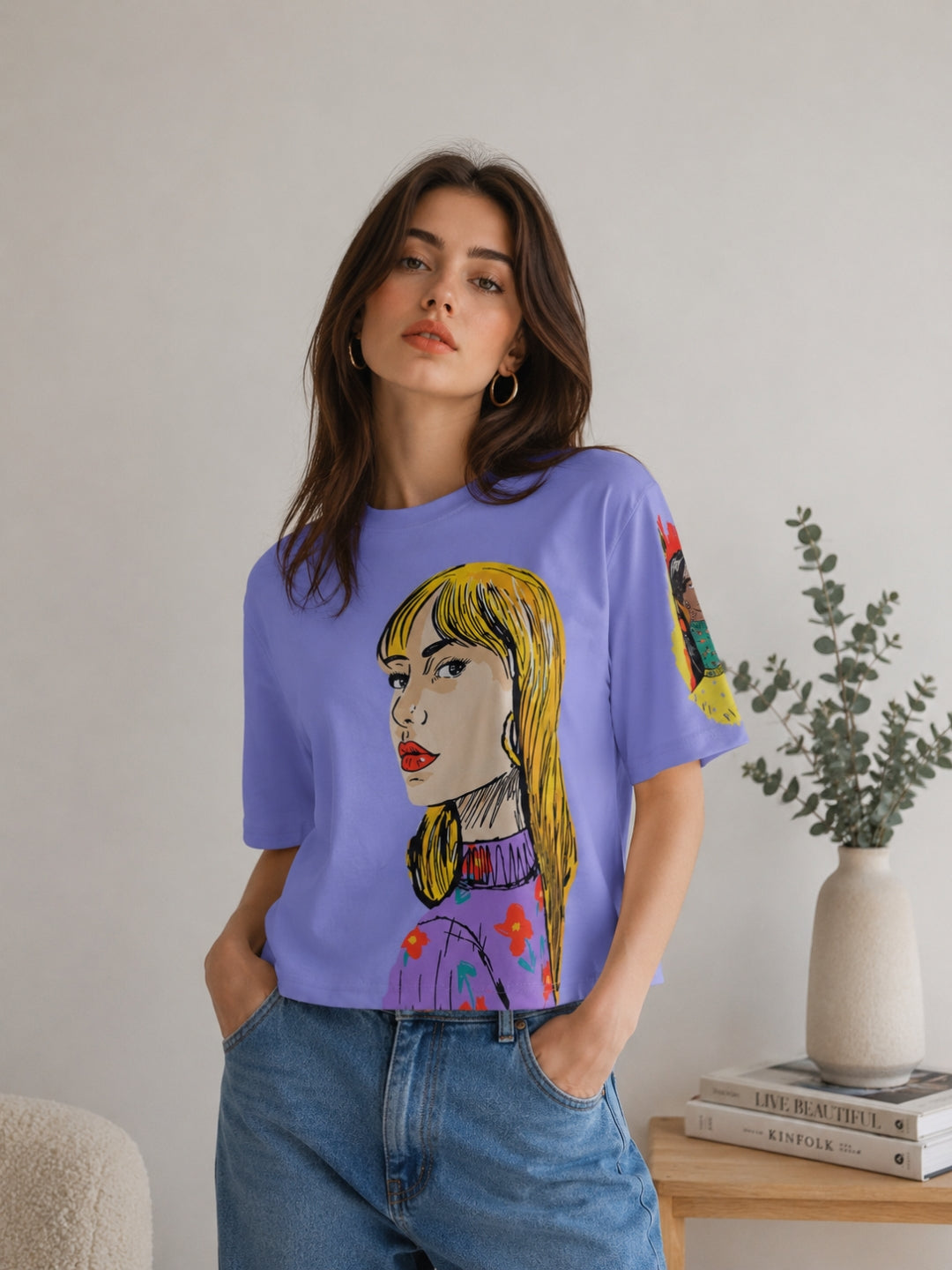 Clobug Women Pop Art Graphic Multi Crop T-Shirt