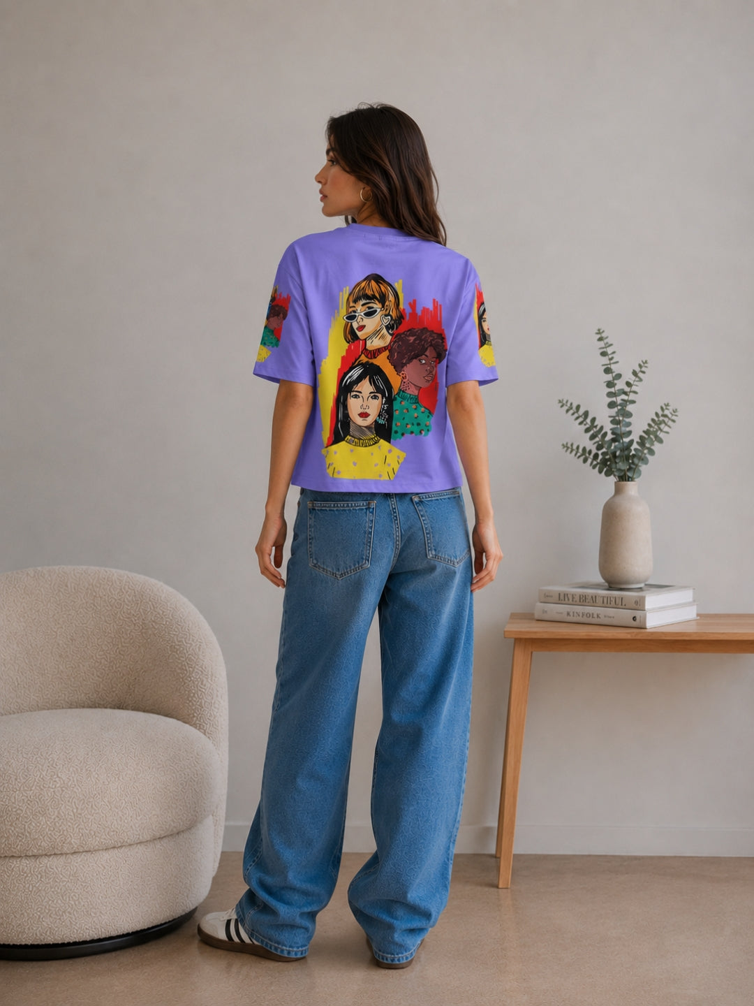 Clobug Women Pop Art Graphic Multi Crop T-Shirt