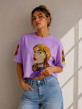 Clobug Women Pop Art Graphic Multi Crop T-Shirt