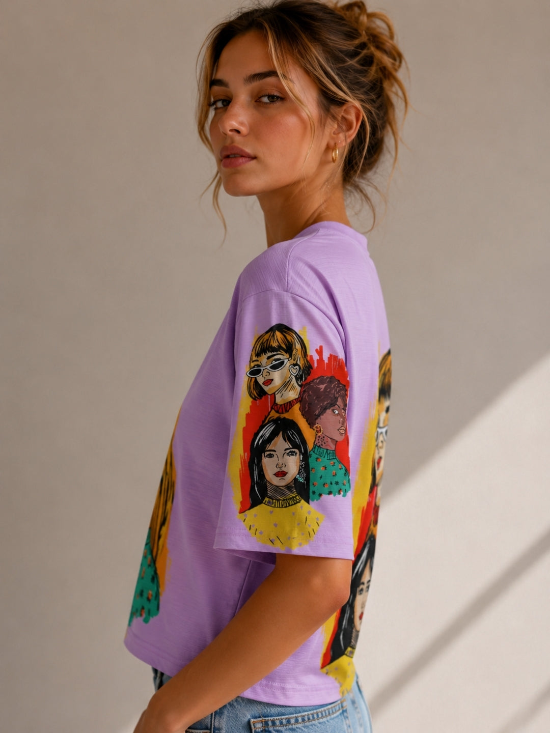 Clobug Women Pop Art Graphic Multi Crop T-Shirt