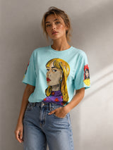 Clobug Women Pop Art Graphic Multi Crop T-Shirt