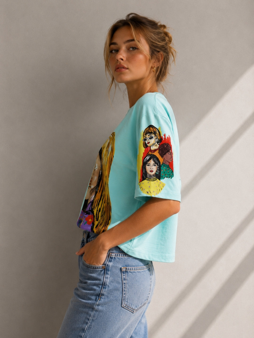 Clobug Women Pop Art Graphic Multi Crop T-Shirt