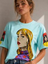 Clobug Women Pop Art Graphic Multi Crop T-Shirt