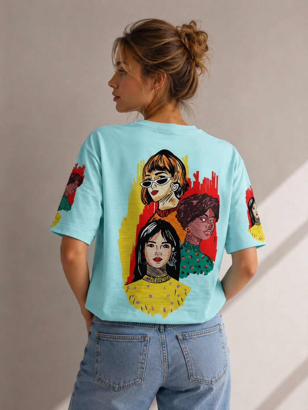 Clobug Women Pop Art Graphic Multi Crop T-Shirt