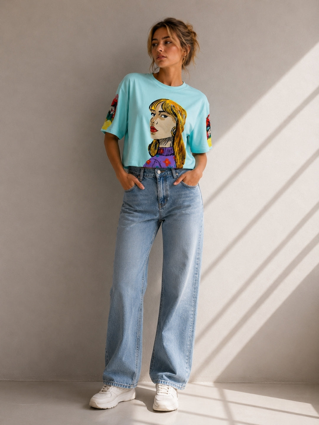 Clobug Women Pop Art Graphic Multi Crop T-Shirt