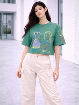 Clobug Women Oversized Graphic Print Crop T-Shirt