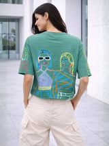 Clobug Women Oversized Graphic Print Crop T-Shirt